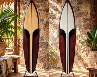 Deko Surfboard 160 cm aus Holz – Airbrush Surfbrett in Gun-Form, handbemalte Beach Wanddeko