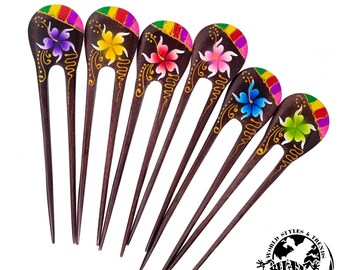 Holz Haarstab 15–16 cm – handgeschnitzter & bemalter Hairstick aus Sono- oder Suarholz