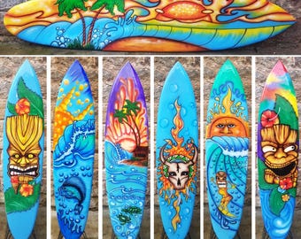 Deko Surfboard 130 cm aus Holz – handbemalte Airbrush Wanddeko, Beach & Surfer Style