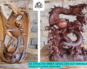 Drachen Skulptur aus Suarholz – handgeschnitzte Holzfigur, balinesische Deko & Unikat