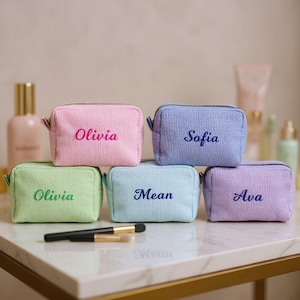 Regalo personalizzato per damigella d&#39;onore, borsa per il trucco ricamata, borsa da toilette da donna, astuccio da viaggio, borsa personalizzata