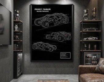 Tumbler Blueprint | Detailed Bat-vehicle Poster | Movie-Inspired Art