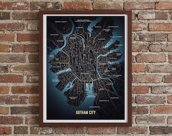 Gotham City Map | Wall Art | Ultra-Detailed with Hidden Easter Eggs