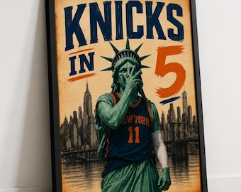 Knicks In 5 Championship Poster | NYC Basketball Wall Art (Digital Download)