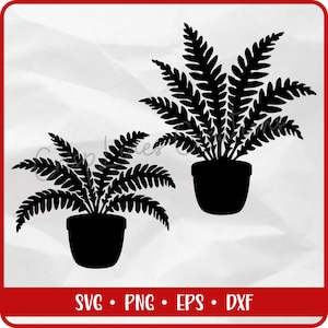 Fern SVG | Minimalist Potted Fern Plant Silhouette Cut File | Leafy Botanical SVG for Cricut, Glowforge & Crafts - png eps dxf included