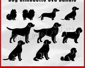 Dog Silhouette SVG Bundle | 20 Clean cut Files – 10 Breeds, Standing & Sitting | Cricut Pet Designs PNG Dxf EPS