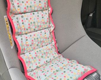 Free Gift!* Ready to Ship Sage Background Polka-Dot Car Seat Cooler-Coral Pink Trim