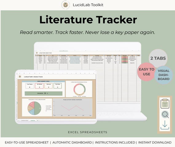 Literature Tracker | Research Reading Log & Academic Paper Organizer (Excel Template)