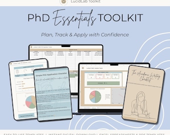 PhD Essentials Toolkit | PhD Application Tracker PhD Checklist Literature Tracker Writing Checklist College Planning Tools for Students