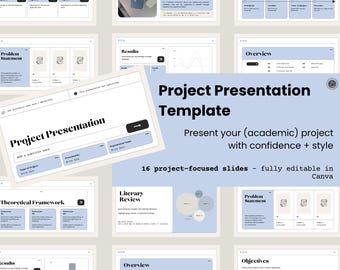 Project Presentation PowerPoint Template  |  Academic Research Template Presentation Fully Editable Canva Slide Deck