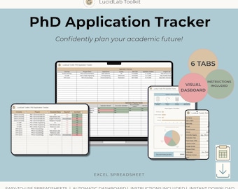PhD Application Tracker – Excel Spreadsheet Planner | PhD Application Organizer | Visual Dashboard + Checklist + Scholarship Tracker