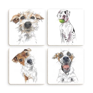 4 Dog-Face Coasters (Set)