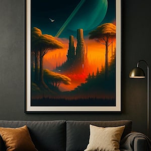No.004 Futuristic Sci-Fi City Wall Art | Alien Planet Landscape Digital Download | Fantasy World Printable Poster