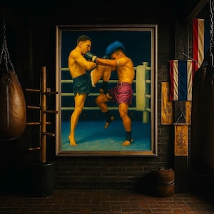 No.012 Muay Thai Warrior Clash – Dynamic Oil Painting Digital Download | Thai Boxing Art | Martial Arts Wall Decor
