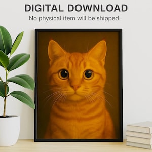 No.006 Orange Tabby Cat Portrait Wall Art | Cute Cat Digital Download | Kawaii Pet Printable Poster for Cat Lovers
