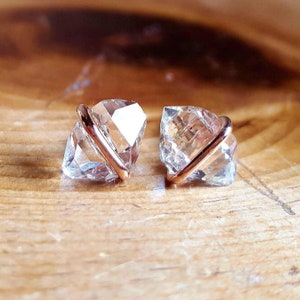 Herkimer Diamond Earrings Rose Gold, April Birthstone Jewelry, Raw Crystal Stud Earrings, 14K Gold Studs, Raw Stone Jewelry, Gift for Women