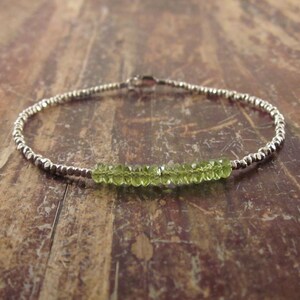 Peridot Bracelet, Heart Chakra Bracelet, August Birthstone Bracelet, Beaded Bracelets, Gemstone Bracelet, Hill Tribe Silver Peridot Jewelry image 2