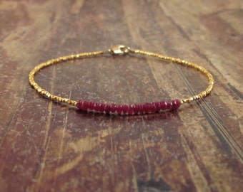 Genuine Ruby Bracelet, July Birthstone Bracelet, Ruby Bracelets for Women, Gift for Women, Gold Beaded Bracelets, July Birthstone Jewelry