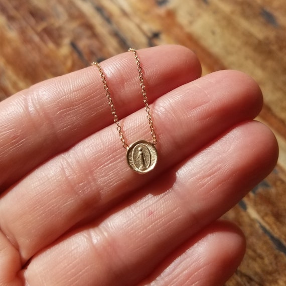 Gold Miraculous Medal Necklace 14K Gold 