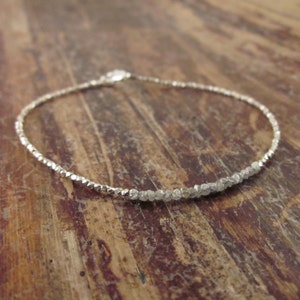 Raw Diamond Bracelet, Gift for Women, Raw Stone Bracelet, April Birthstone Jewelry, Beaded Bracelets, Rough Diamond Bracelets for Women Gift