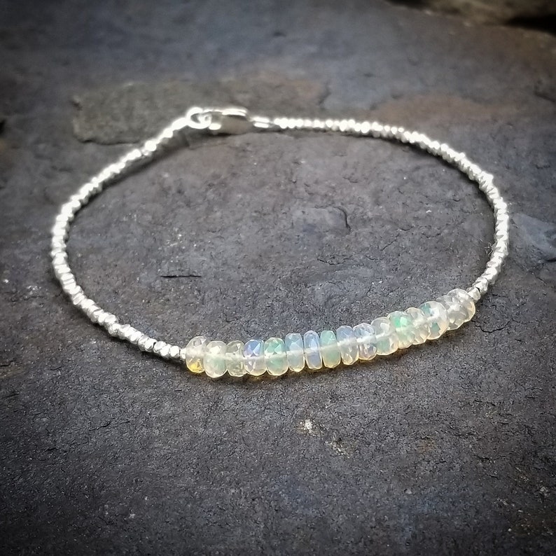 Opal Bracelet Silver Opal Bracelets Opal Beaded Bracelets Etsy