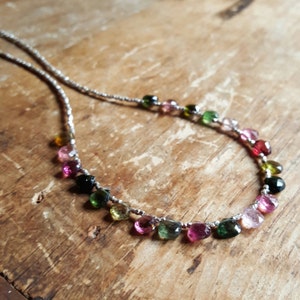 Tourmaline Necklace, Watermelon Tourmaline Necklaces for Women, Delicate Beaded Necklace, October Birthstone Jewelry, Gemstone Necklaces