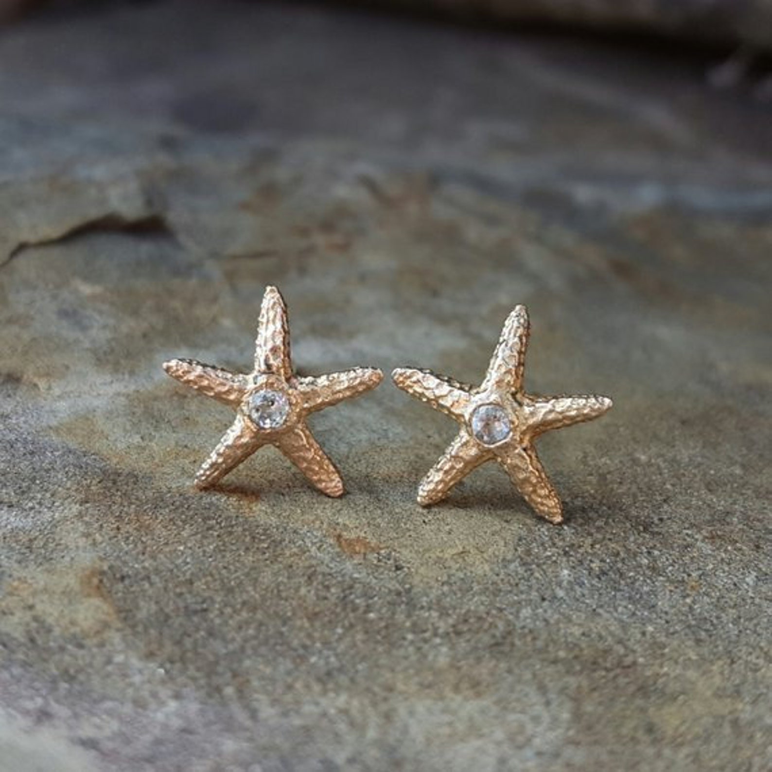 Genuine Aquamarine Earrings 14K Gold Starfish Earrings Etsy