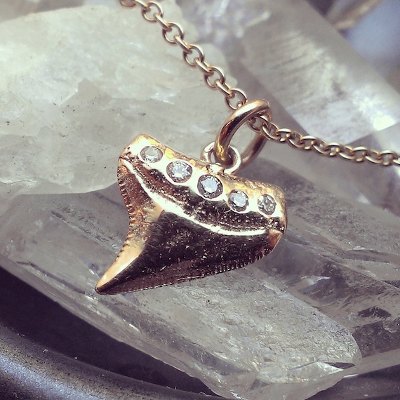 14K Rose Gold Shark Tooth Pendant, 14K Gold Shark Tooth Charm, Rose Gold  Shark Tooth Pendant Necklace, Womens Gift, Black Diamond Jewelry