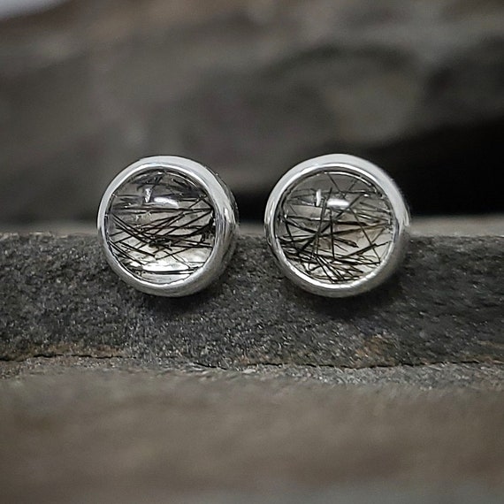 Rutilated Quartz Stud Earrings Black 