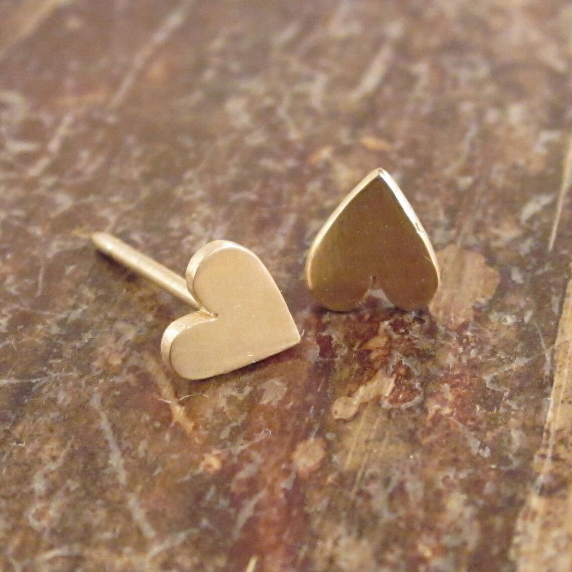 14K Gold Heart Earrings Gold Heart Stud Earrings Gold Heart Etsy