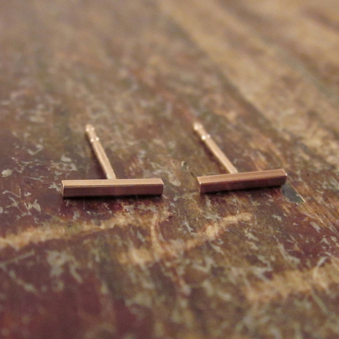 Rose Gold Bar Earrings Rose Gold Stud Earrings Gold Bar Stud Etsy