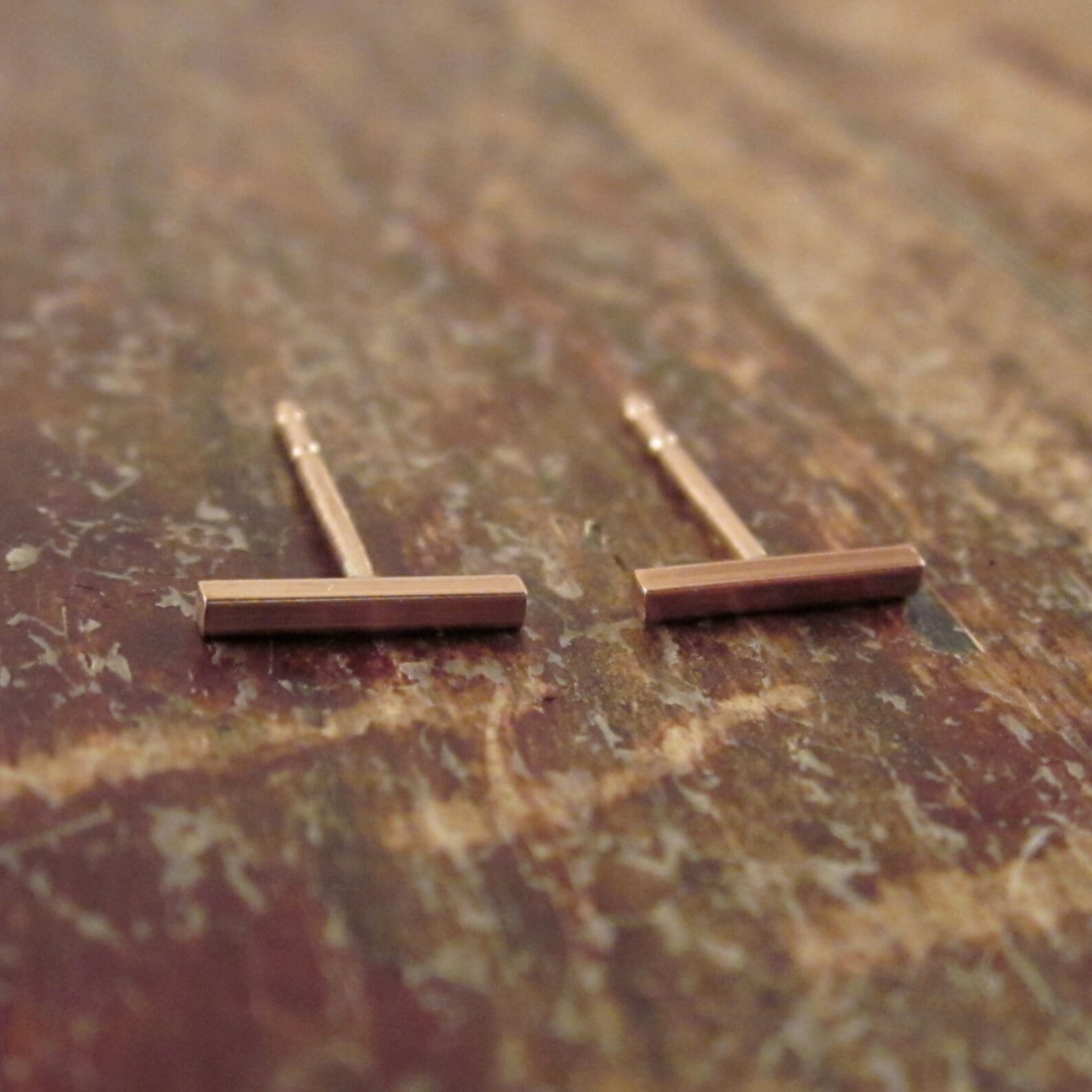 Rose Gold Bar Earrings Rose Gold Stud Earrings Gold Bar Stud Etsy