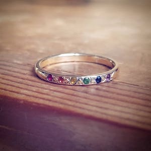 Rainbow Engagement Ring, Rainbow Wedding Band, Unique Rainbow Wedding Ring, 14K Gold LGBTQ Wedding Band, LGBTQ Engagement Ring, Unisex Ring