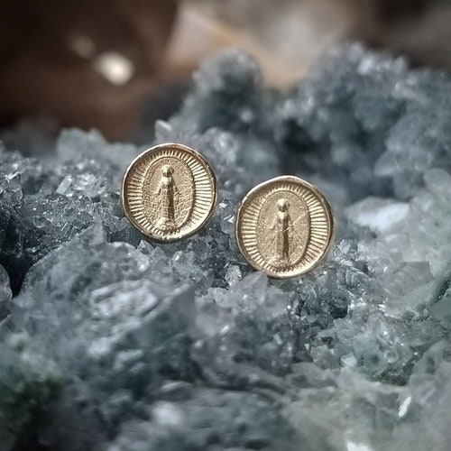 Virgin Mary Earrings 14K Gold Virgin Mary Stud Earrings Etsy