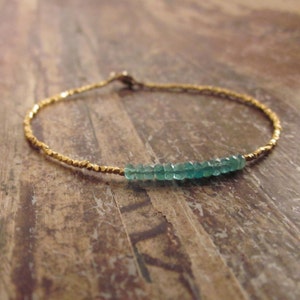 Genuine Emerald Bracelet, Natural Emerald Bracelets, May Birthstone Bracelet, Gold Beaded Bracelet, Birthstone Jewelry, Womens Gift for Her