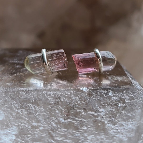 Pendientes de turmalina en bruto, regalo para ella, pendientes de turmalina en forma de sandía de plata, joyas con piedra natal de octubre, regalos para mujeres
