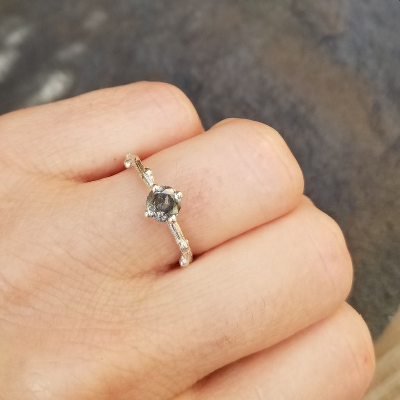 Salt Pepper Diamond Engagement Ring Platinum Galaxy Diamond Etsy
