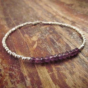 Genuine Amethyst Bracelet for Women, February Birthstone Bracelet, Crown Chakra Bracelet, Amethyst Jewelry, Silver Beaded Boho Bracelets