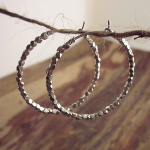 Silver Hoop Earrings, Silver Hoops, Gift for Her Women, Silver Beaded Hoop Earrings, Silver Beaded Hoops, Beaded Hoop Earring Silver Jewelry