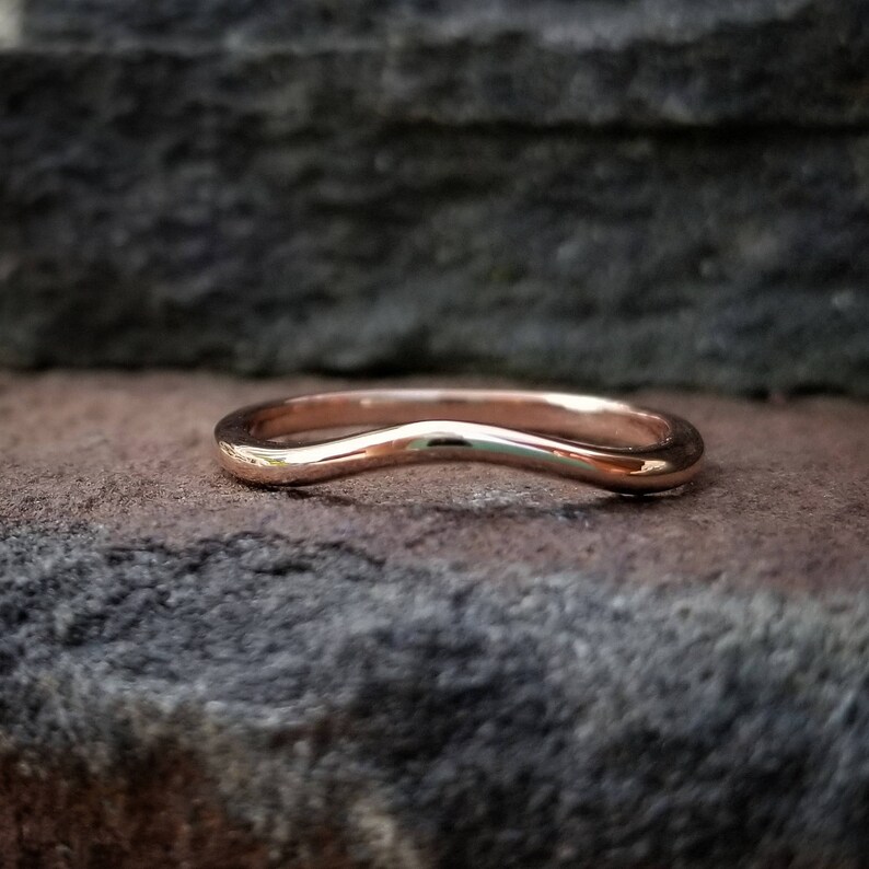 Rose Gold Curved Wedding Band Women Simple Rose Gold
