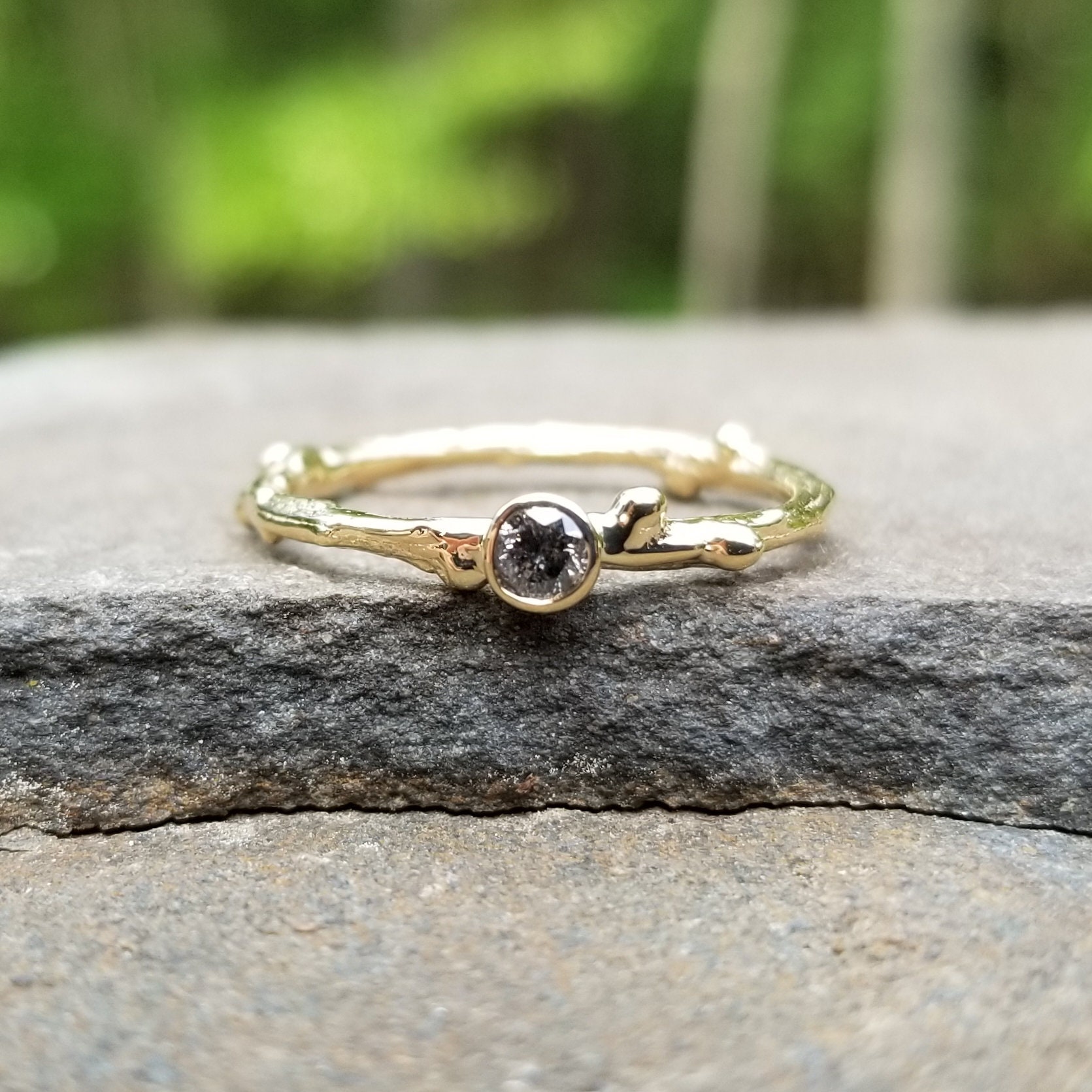 Galaxy Diamond Ring Salt and Pepper Diamond Solitaire Unique | Etsy