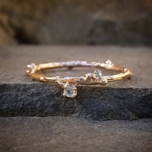 Aquamarine Ring, Rose Gold Ring, Aquamarine Wedding Band Women, Unique Stacking Ring, 14K Rose Gold Band, Twig Wedding Ring, Twig Ring Gold