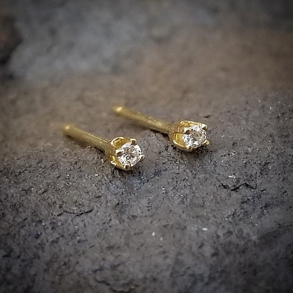 Genuine Diamond Stud Earrings, 14K Gold Diamond Earrings, Tiny Diamond Studs, April Birthstone Jewelry, Diamond Stud Earring, Gift for Her