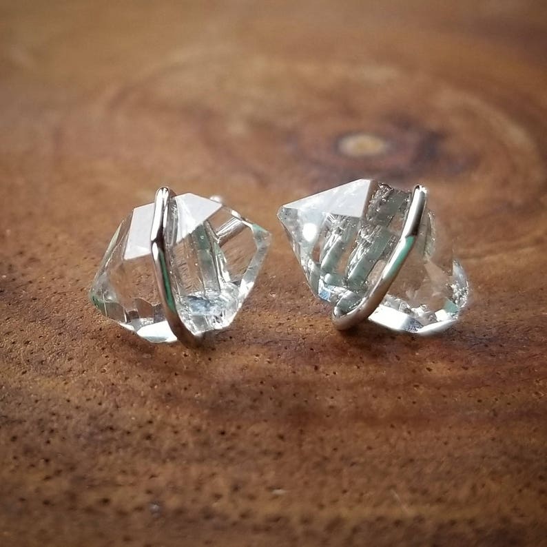 Herkimer Diamond Earrings 14K White Gold Herkimer Diamond - Etsy