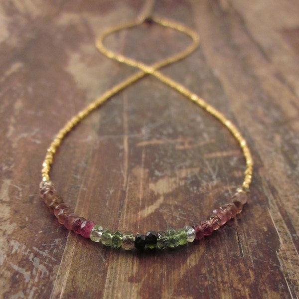 Watermelon Tourmaline Necklace, October Birthstone Necklace, Gold Beaded Necklaces, Tourmaline Birthstone Jewelry, Woman's Necklace, Gift