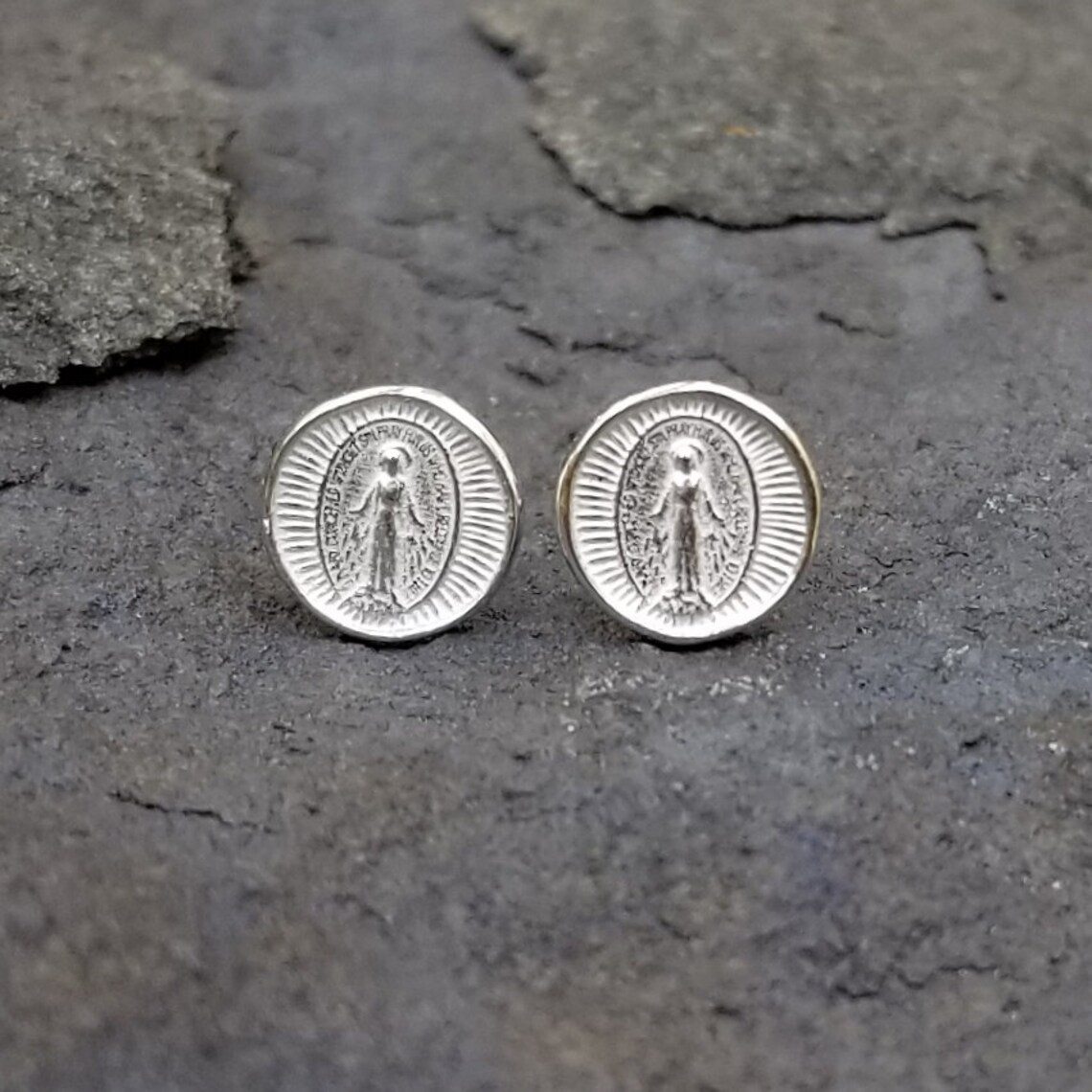 Virgin Mary Earrings 14K Gold Virgin Mary Stud Earrings Etsy