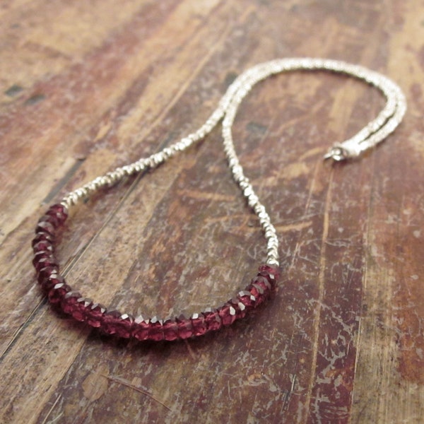 Garnet Necklace, Garnet Beaded Necklaces, January Birthstone Necklace, Gift for Her, Garnet Jewelry, Silver Bead Necklace, Garnet Necklaces