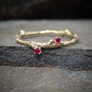 Ruby Wedding Band Women, 14K Gold Ruby Twig Ring, Branch Wedding Bands Women, Rose Gold Stacking Ring, Delicate Rings, Unique Wedding Ring