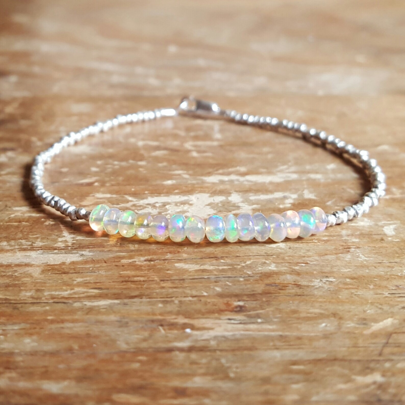 Opal Bracelet Silver Opal Bracelets Opal Beaded Bracelets Etsy
