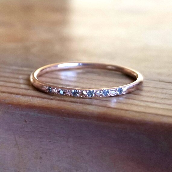 Rose Gold Wedding Band Pave Diamond Wedding Bands Women Gray
